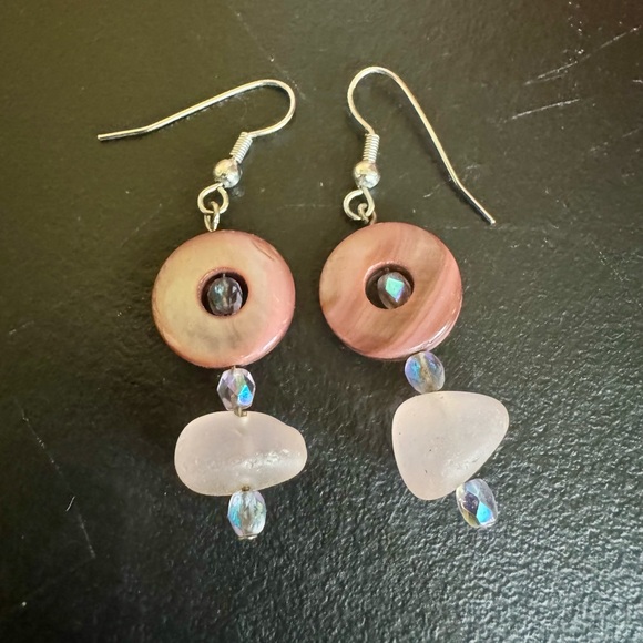 Artisan Jewelry - Artisan Made Elegant Pink and Grey Glass Earrings with Silver Tone  Wire